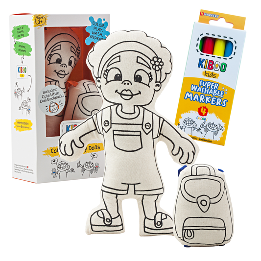 Kiboo Kids: Girl with Flower Headband - Colorable and Washable Doll for Creative Play