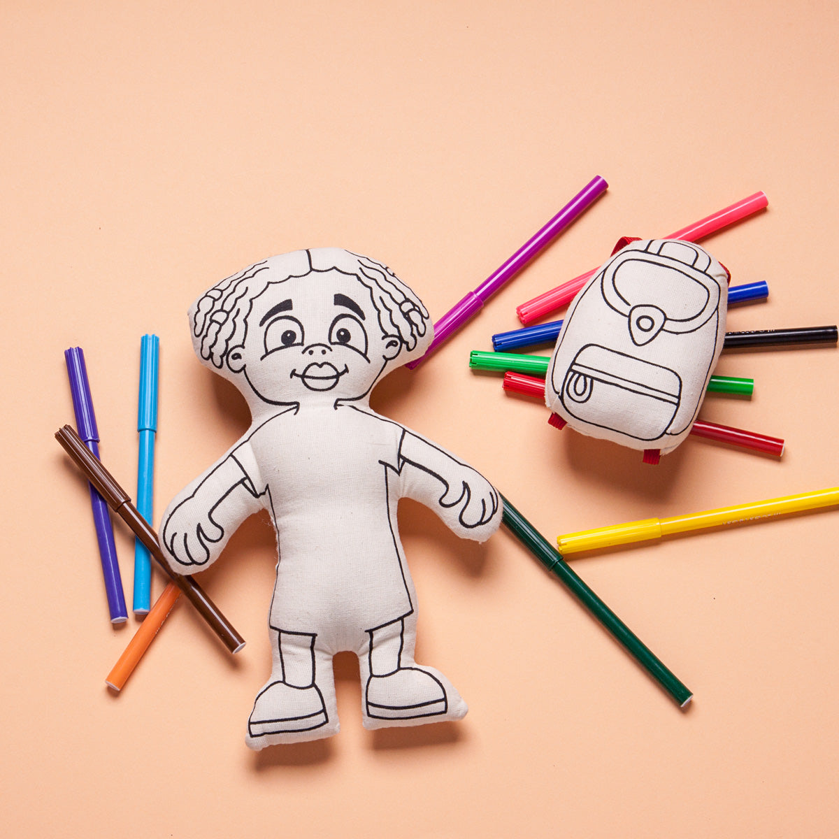 Doll for coloring - Gender Neutral - Kid with Locks