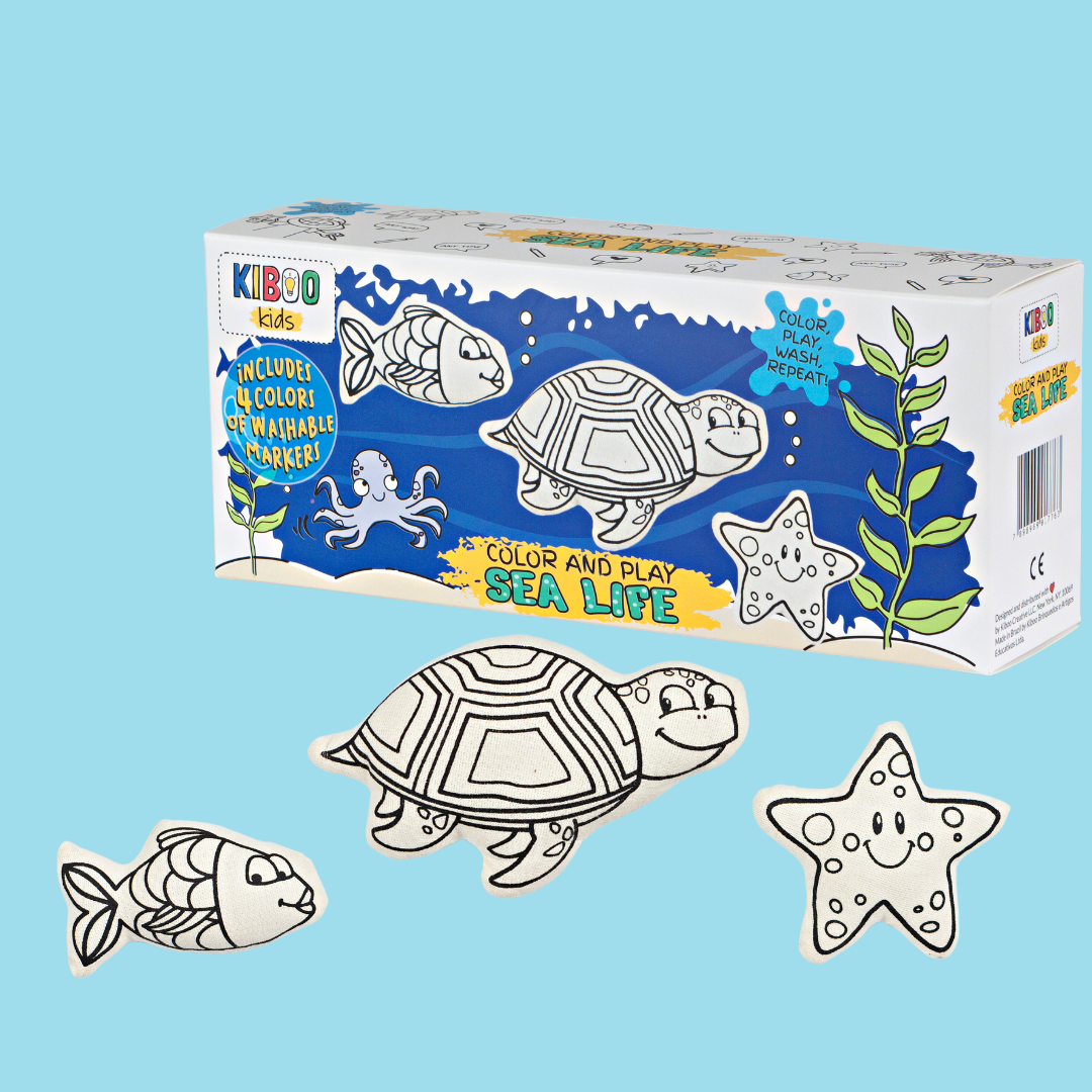 Sea Life Adventure Coloring Set - Starfish, Turtle & Fish | Kiboo Kids