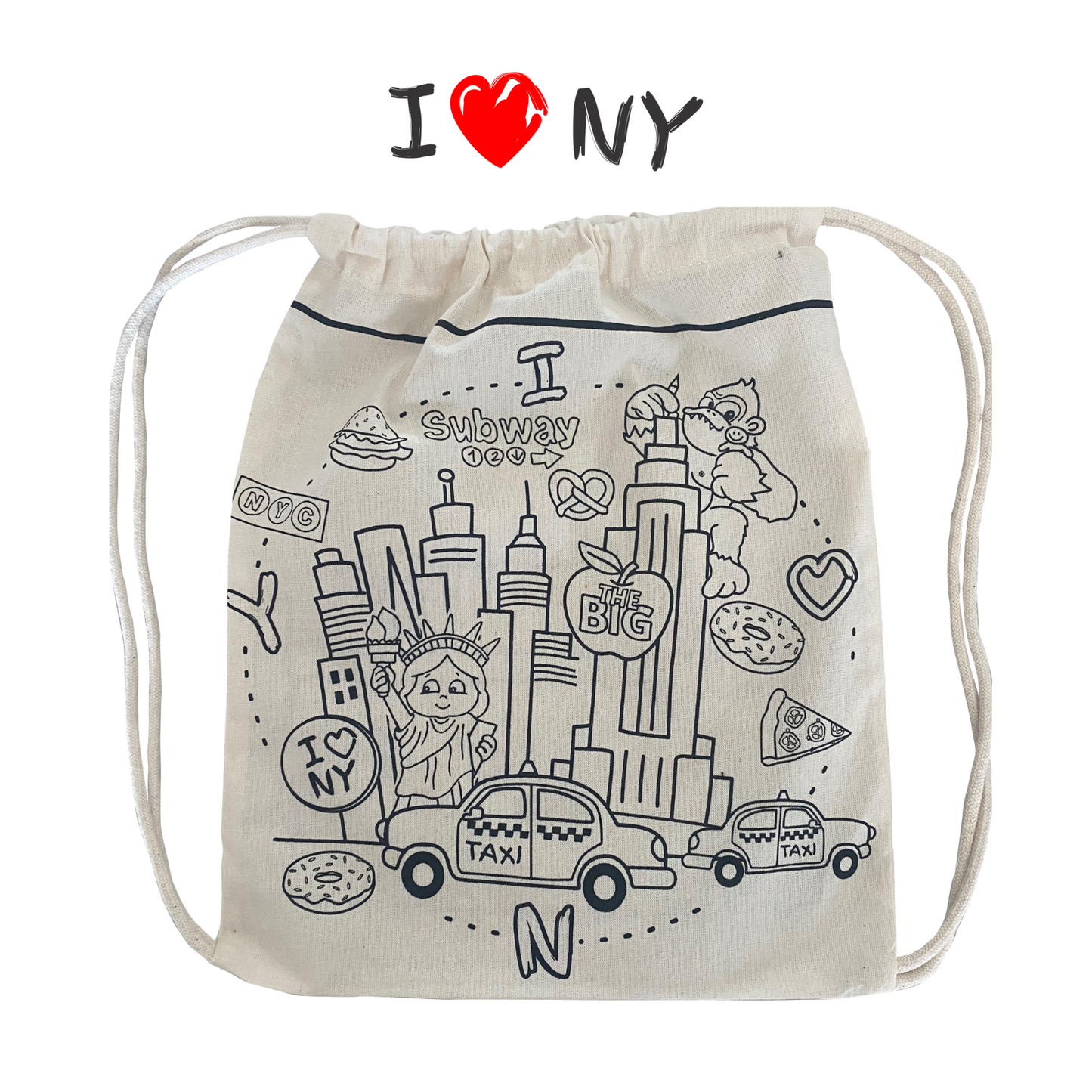 Kiboo Child-Size Drawstring Backpack for Coloring - I Love NY