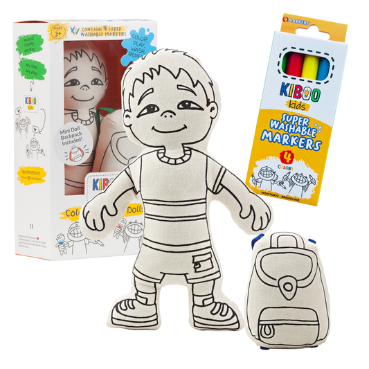 Kiboo Kids: Boy with Pocket Shorts - Colorable and Washable Doll for Creative Play