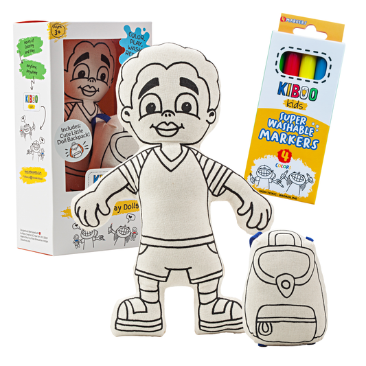 Kiboo Kids: Boy with Striped T-Shirt - Colorable and Washable Doll for Creative Play