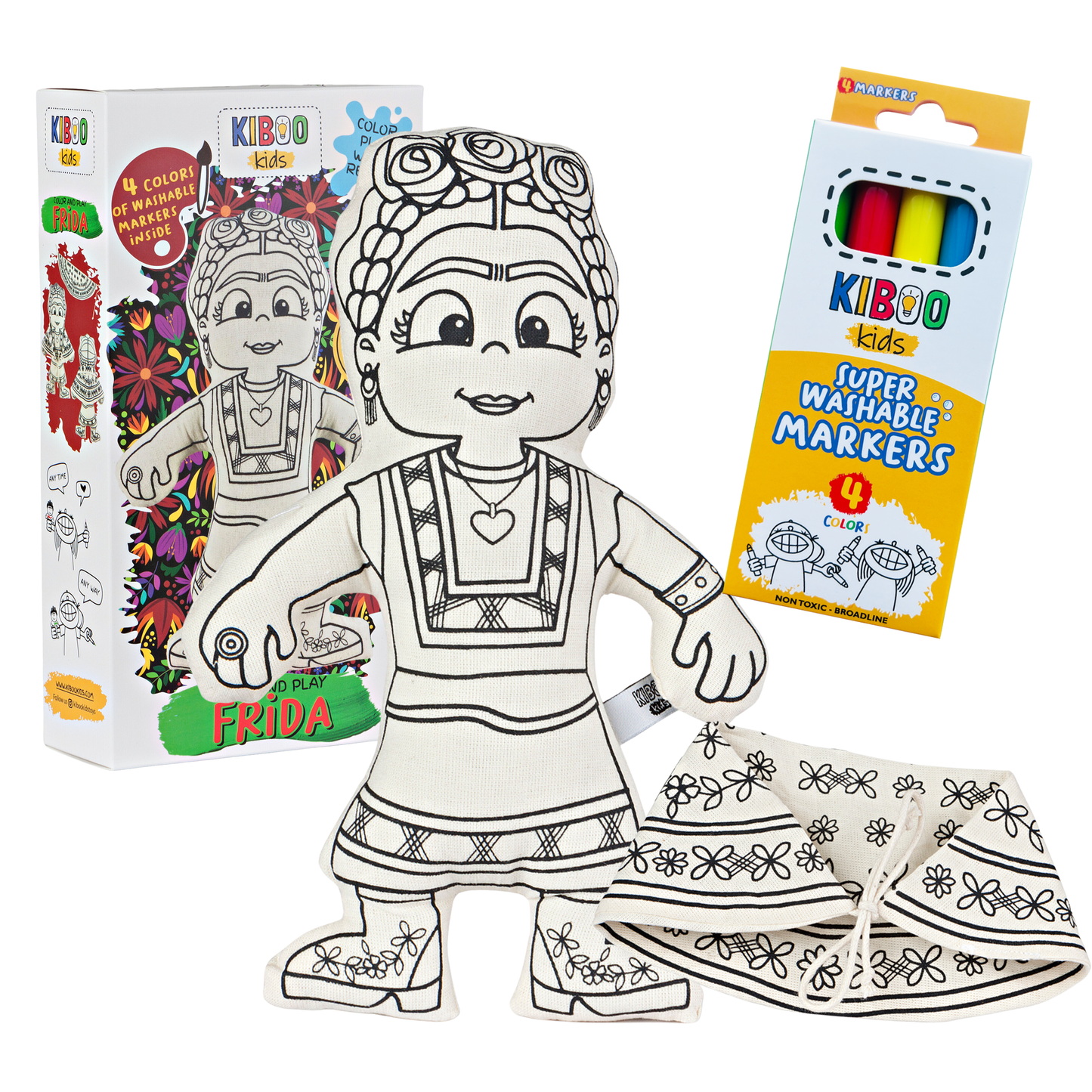 Kiboo Kids Artists Series: Frida with Shawl Coloring Set - Washable and Reusable for Creative Play