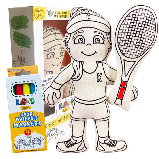 Kiboo Kids Sports Series: Color your Own Doll - Girl Tennis Player with Mini Racket