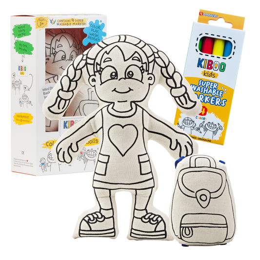 Kiboo Kids: Girl with Braids - Colorable and Washable Doll for Creative Play