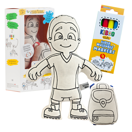 Kiboo Kids Soccer Series: Soccer Boy Doll - Colorable and Washable for Creative Play