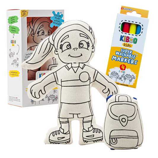 Kiboo Kids Soccer Series: Soccer Girl with Ponytail Doll - Colorable and Washable for Creative Play