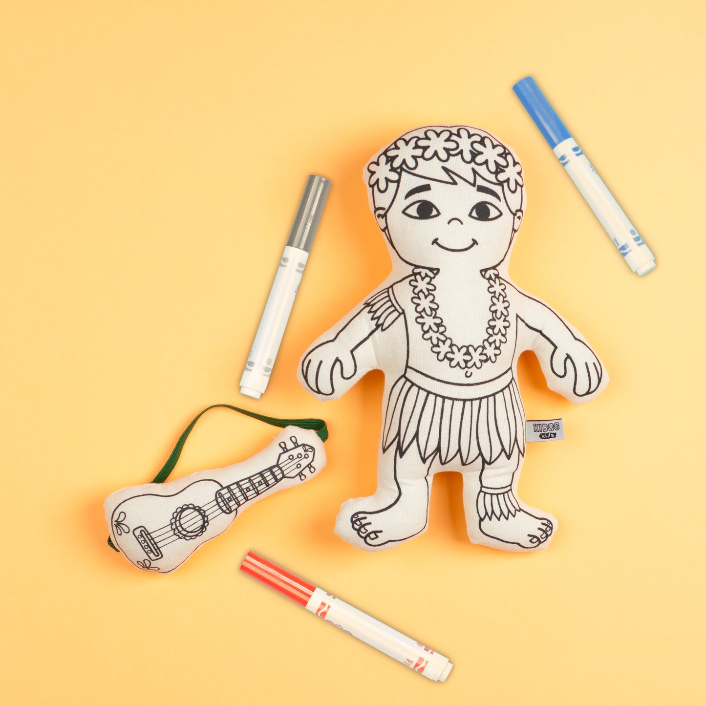 Kiboo Kids: Hula Boy with Mini Ukulele - Colorable and Washable Doll for Creative Play