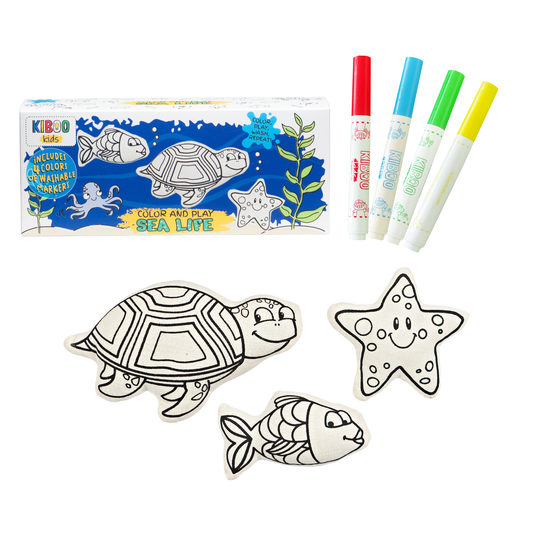 Sea Life Adventure Coloring Set - Starfish, Turtle & Fish | Kiboo Kids