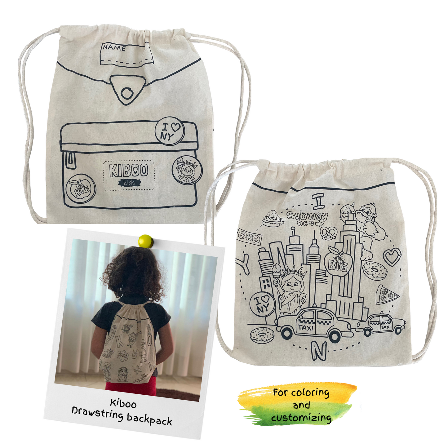 Kiboo Child-Size Drawstring Backpack for Coloring - I Love NY