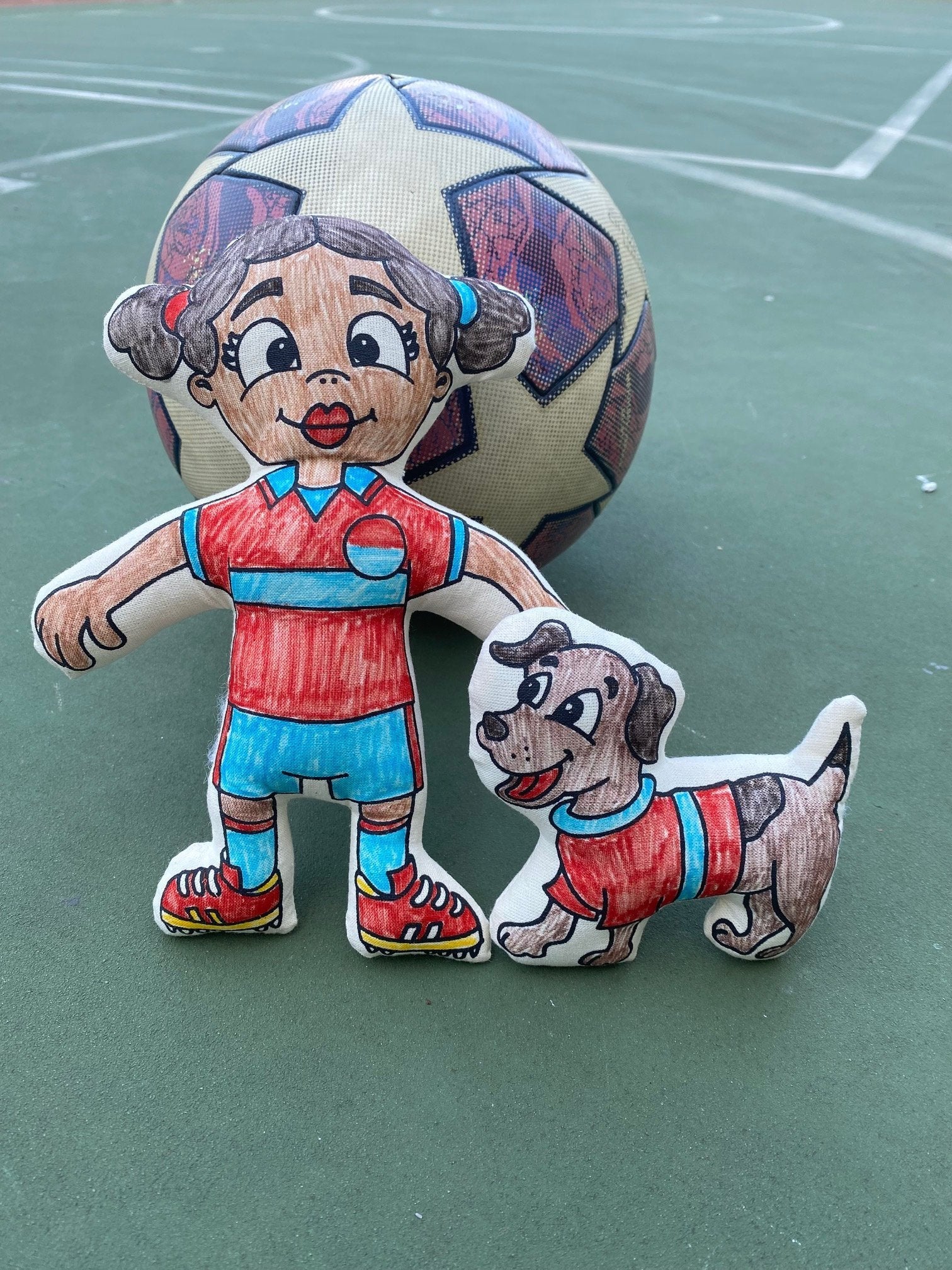 Art Kit for Kids - Soccer Girl with Pompons - Rag Doll for Coloring - Kiboo Creative