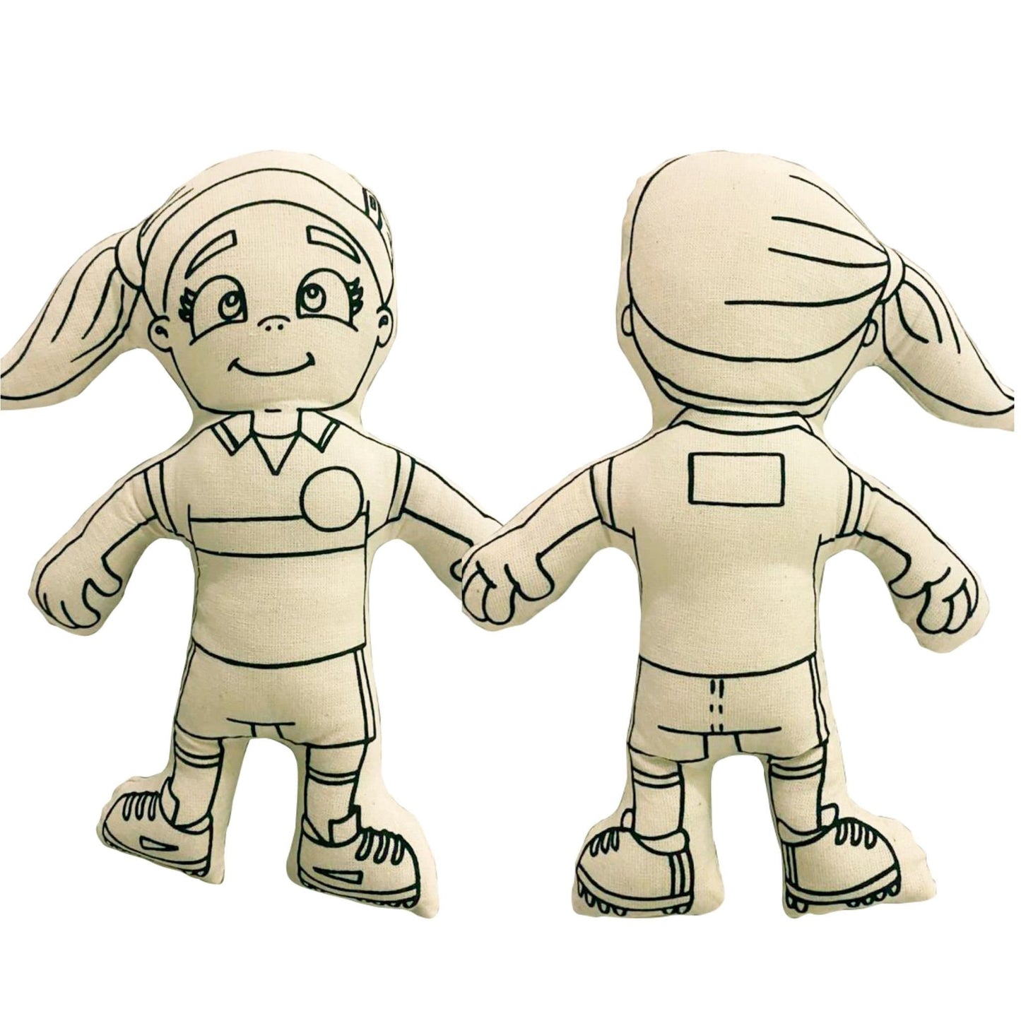 Art Kit for Kids - Soccer Girl with Ponytail - Rag Doll for Coloring - Kiboo Creative